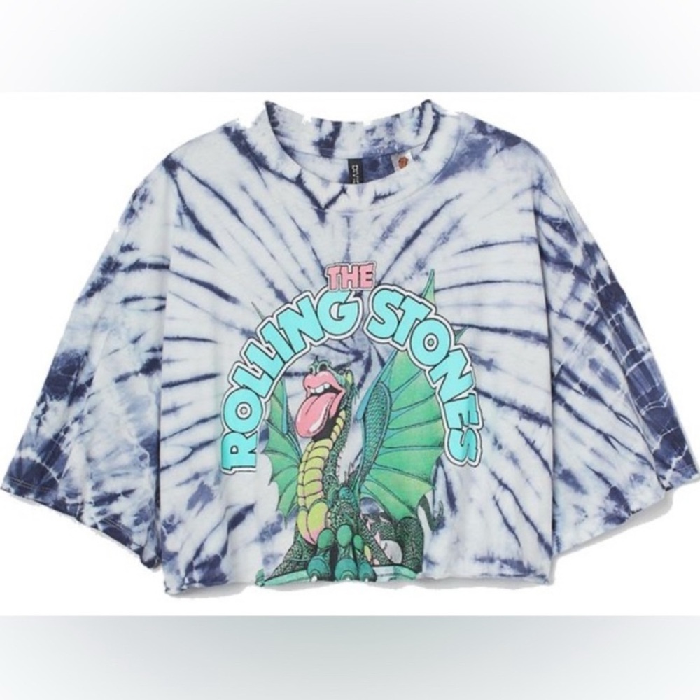 H&M Rolling Stones Tie-Dye Cropped Tee